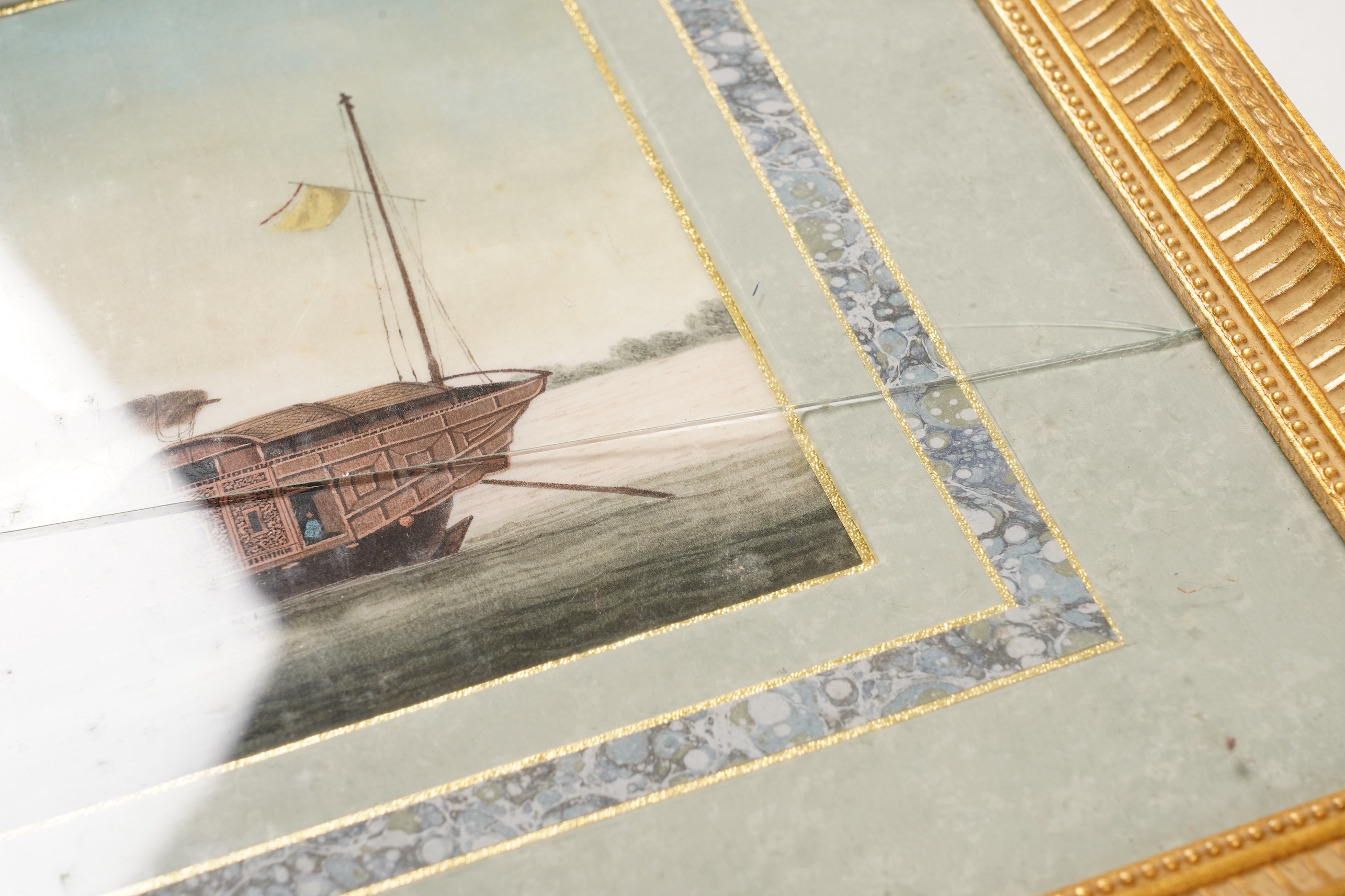 Chinese School , (Mid 19th century), Chinese junk boats in landscapes, Watercolour on pith paper, Image 15cm x 22.5cm